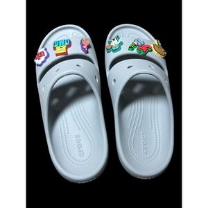 Crocs Classic Slide Sandals Grey with SpongeBob SquarePant Jibbitz Charms 
M5 W7